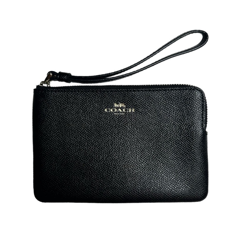 Coach Black Crossgrain Leather Corner Zip Wristlet